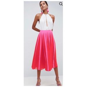ASOS Pink Ombre Pleated Midi Skirt